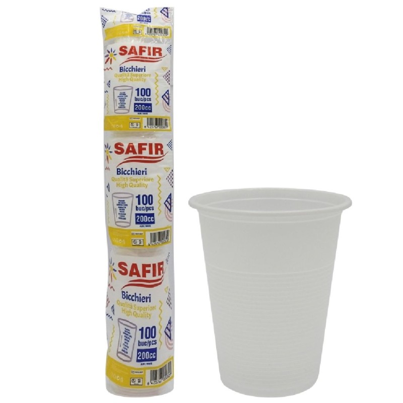PAHAR PLASTIC ALB SAFIR 200ML 100BUC/SET