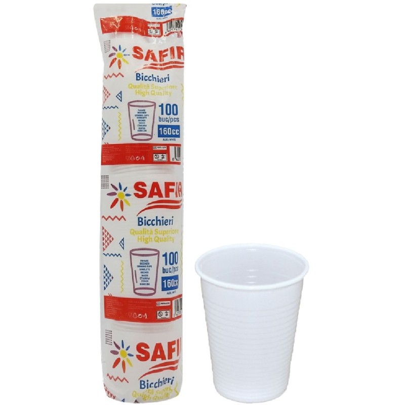PAHAR PLASTIC ALB SAFIR 160ML 100BUC/SET