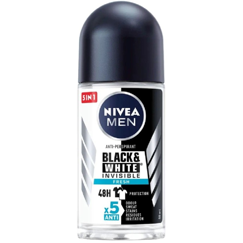 NIVEA ANTIPERSPIRANT ROLL ON 50ML MEN BLACK WHITE INVISIBLE FRESH