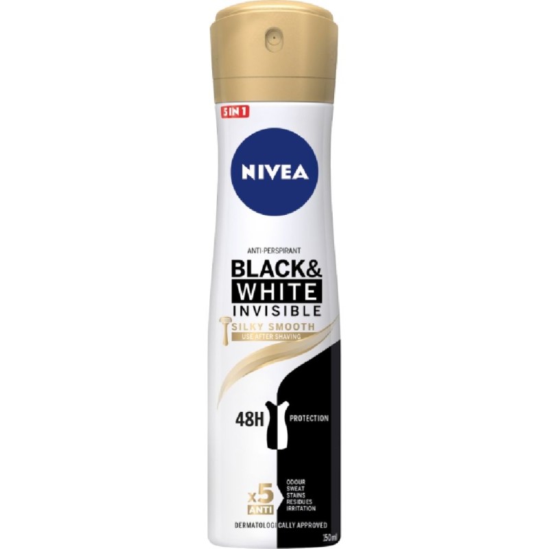 NIVEA ANTIPERSPIRANT DEO 150ML INVISIBLE BLACK/WHITE SILKY SMOOTH