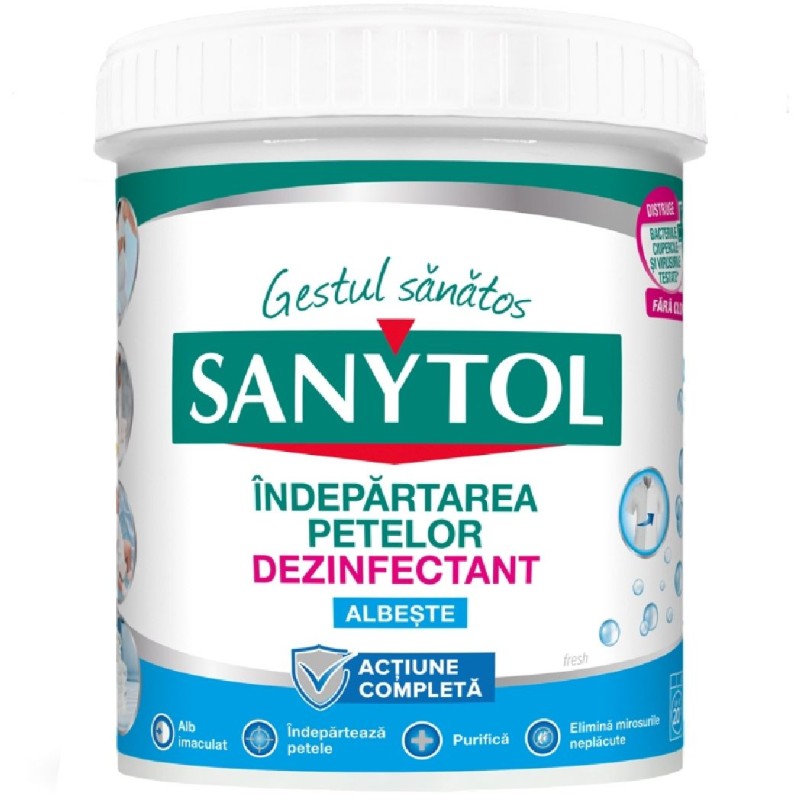 SANYTOL DEZINFECTANT PUDRA INDEPARTAREA PETELOR RUFE ALBE 450G