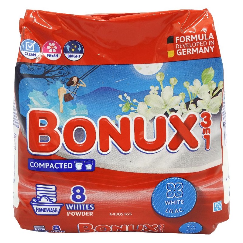 BONUX DETERGENT MANUAL 400G 3IN1 WHITE LILIAC 8 SPALARI