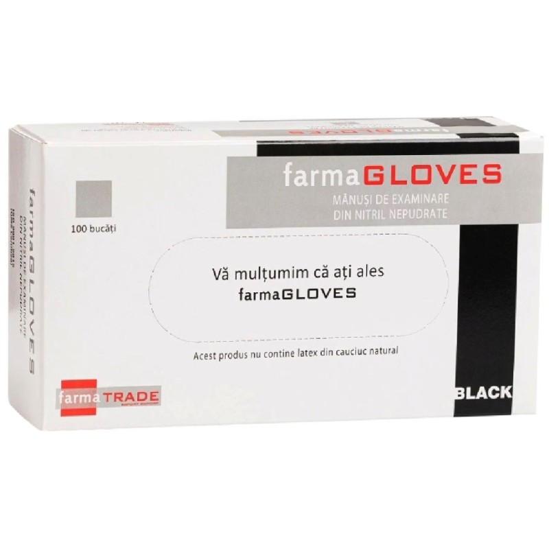 FARMA GLOVES MANUSI NITRIL NEPUDRATE NEGRE  DIVERSE MARIMI 100BUC