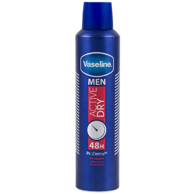 VASELINE DEODORANT MEN 250ML ACTIVE DRY