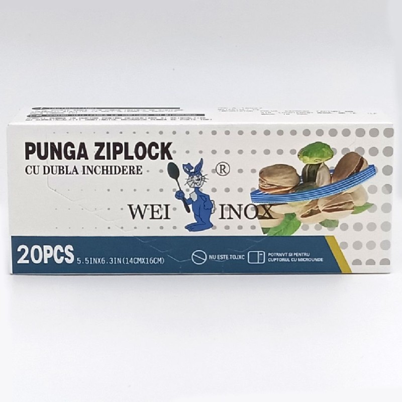PUNGI CALATORIE ZIPLOCK DUBLA INCHIDERE 14X16CM 20BUC WEI A-15027