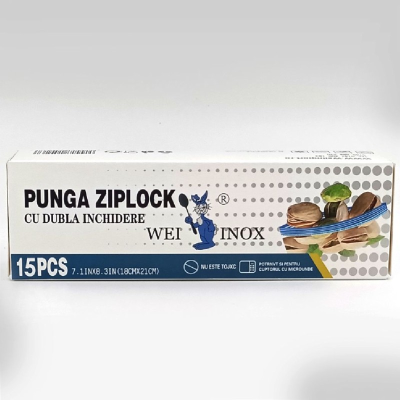 PUNGI CALATORIE ZIPLOCK DUBLA INCHIDERE 18X21CM 15BUC WEI A-15026