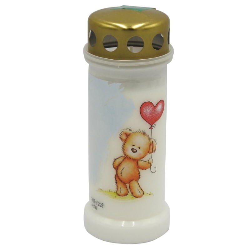 CANDELA BOLSIUS DIN PLASTIC CU CAPAC MESAJ TEDDY ALB
