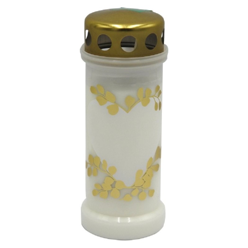 CANDELA BOLSIUS DIN PLASTIC CU CAPAC MESAJ INIMA ALB