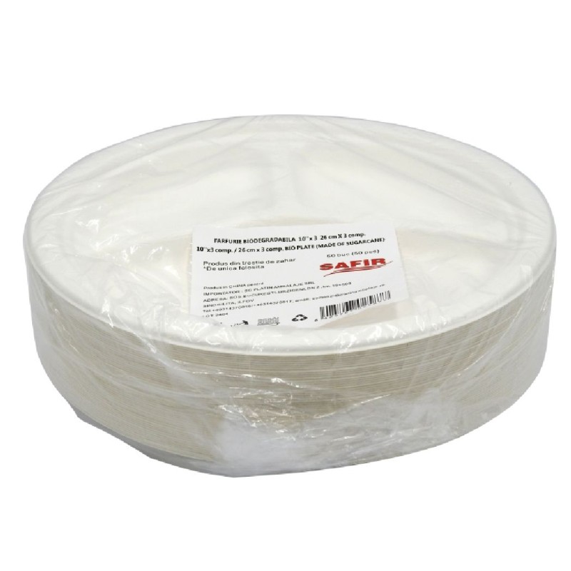 FARFURIE BIODEGRADABILA 3 COMPARTIMENTE 26CM 50BUC/SET