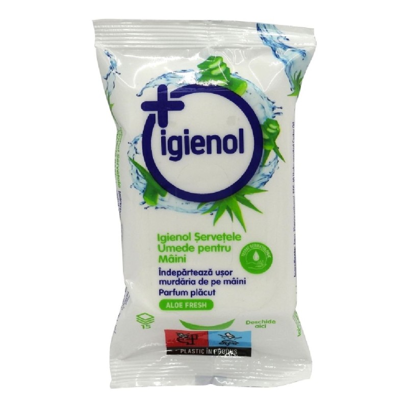 IGIENOL SERVETELE UMEDE ANTIBACTERIENE MAINI 15BUC ALOE
