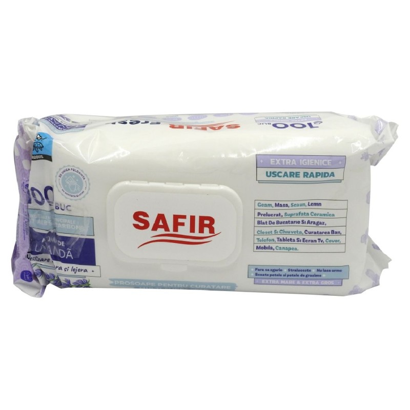 SAFIR FRESH SERVETELE UMEDE MULTISUPRAFETE 100BUC LAVANDA