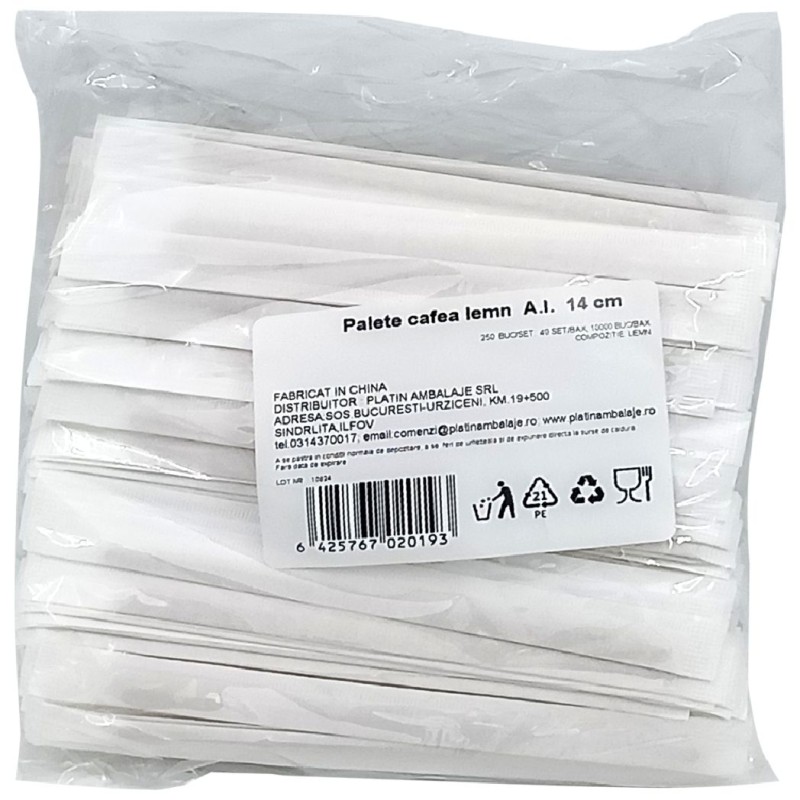 PALETE CAFEA LEMN 14CM 250BUC/SET AMBALATE INDIVIDUAL