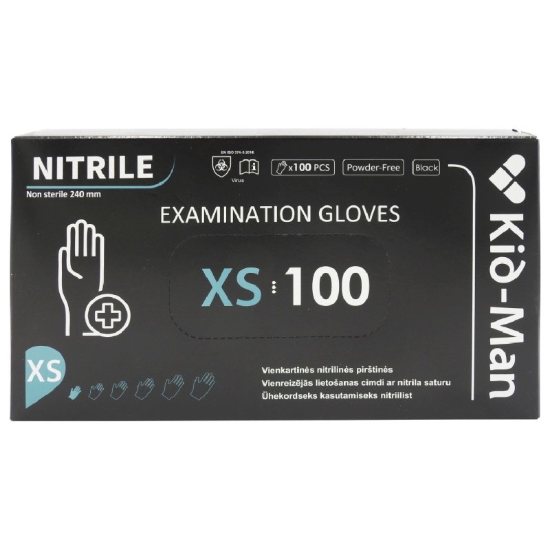 KID-MAN MANUSI NITRIL NEPUDRATE NEGRE XS 100BUC