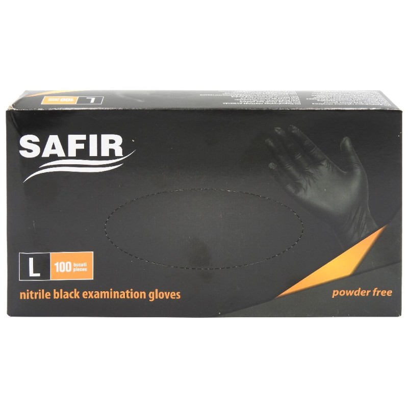 SAFIR MANUSI NITRIL NEPUDRATE NEGRE  L 100BUC