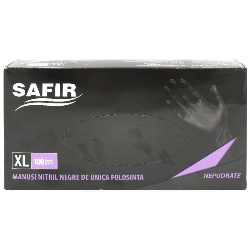 SAFIR MANUSI NITRIL NEPUDRATE NEGRE XL 100BUC