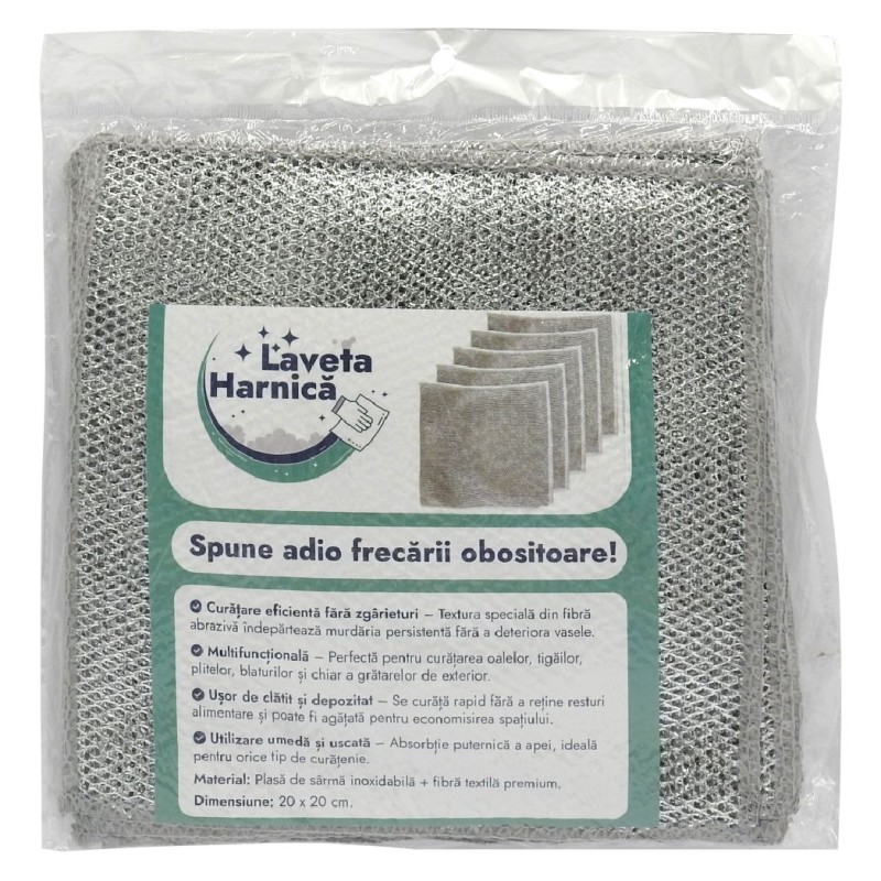 LAVETA HARNICA ABRAZIVA MULTISUPRAFETE DUBLA 10BUC/SET 20X20CM