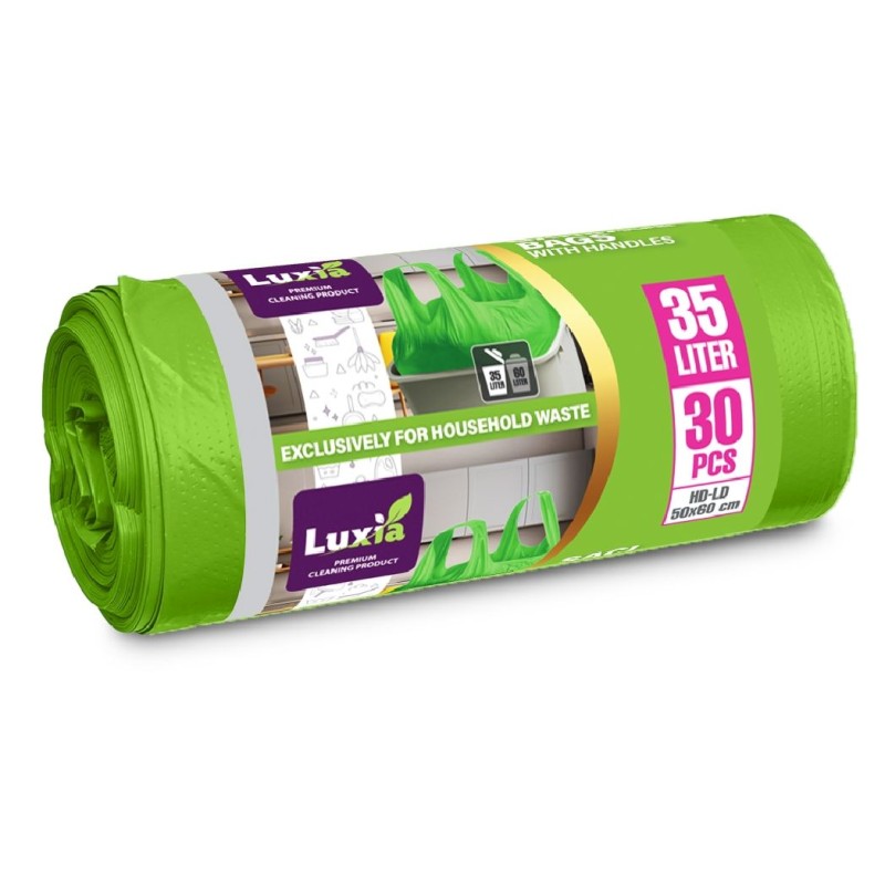 LUXIA SACI MENAJ STRONG VERDE 35L CU MANER 30BUC
