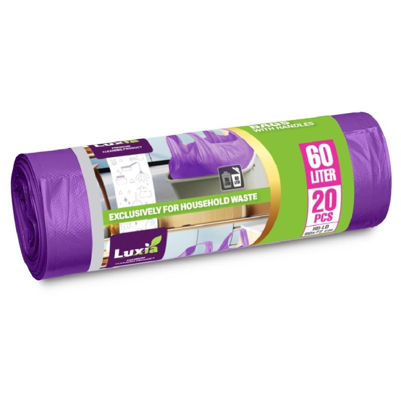 LUXIA SACI MENAJ STRONG MOV 60L CU MANER 20BUC