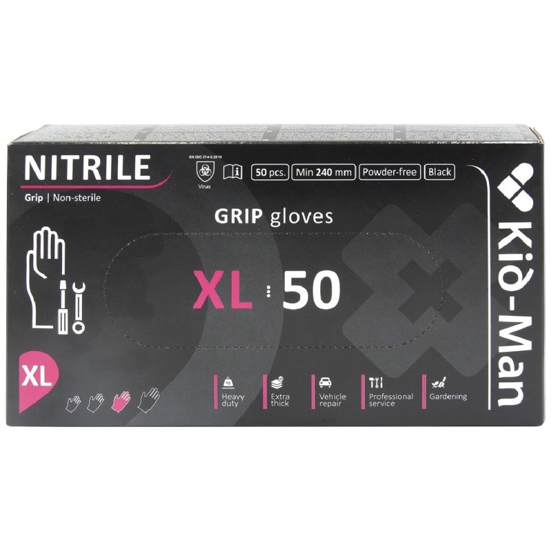 KID-MAN MANUSI NITRIL GRIP N50 NEPUDRATE NEGRE XL 50BUC